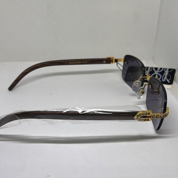 Rimless Rhinestone Wood Print Women’s Sunglasses - Picture 2 of 3